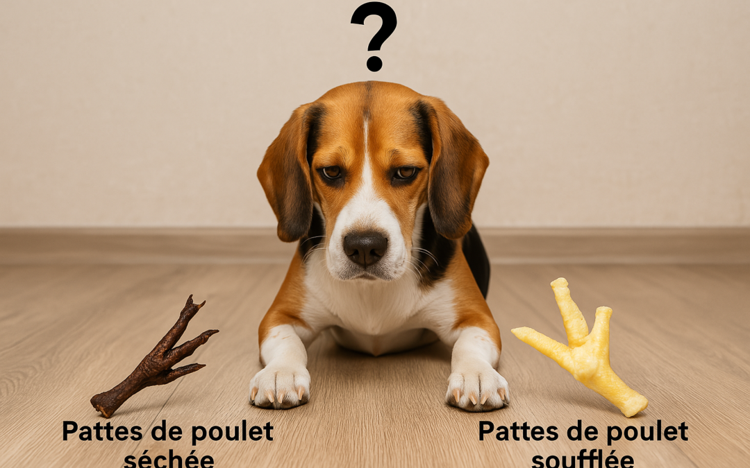 Quelle est la différence entre les pattes de poulet séchées et soufflées pour chien ?